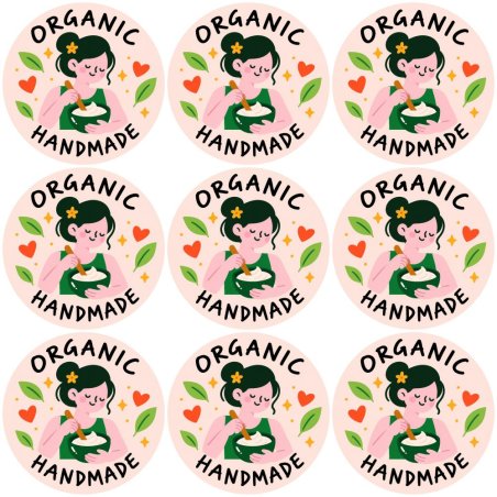 Blíster de 9 pegatinas redondas organic handmade.