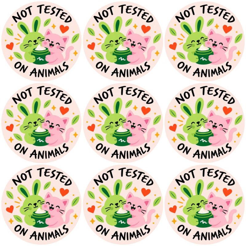 Blíster de 9 pegatinas redondas not tested on animals.