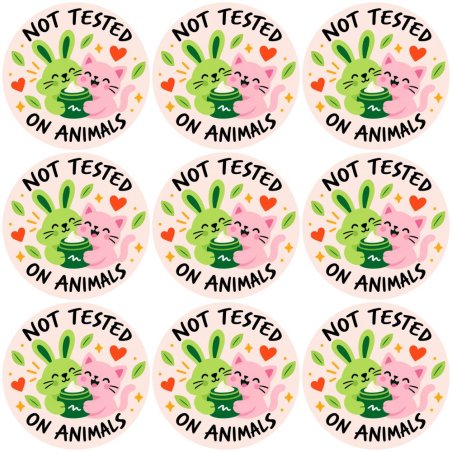 Blíster de 9 pegatinas redondas not tested on animals.