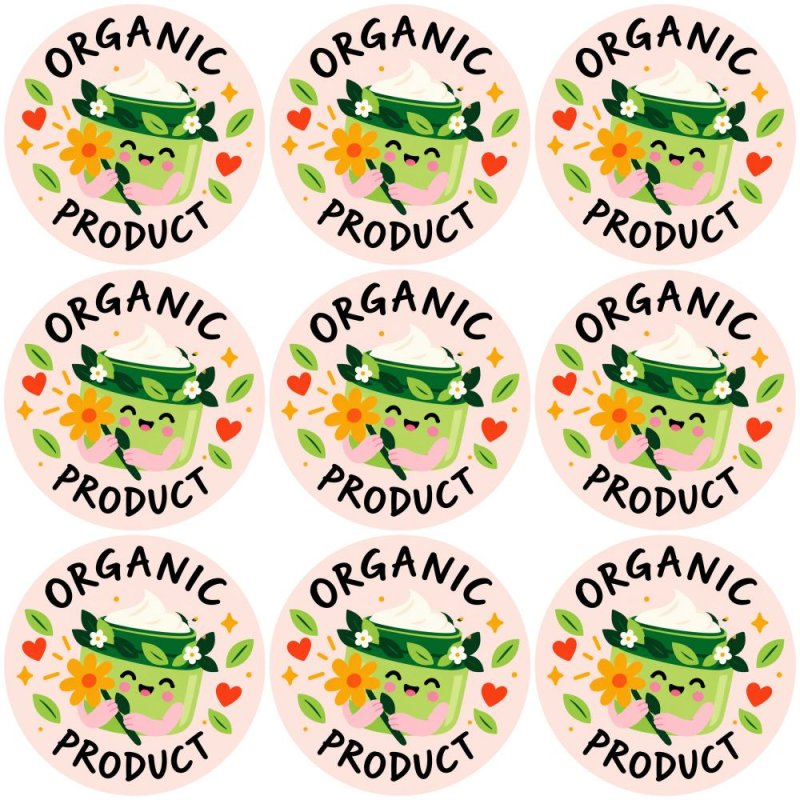 Blíster de 9 pegatinas redondas organic product.