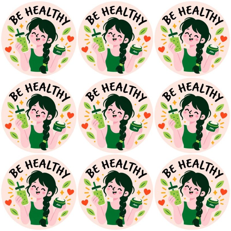 Blíster de 9 pegatinas redondas be healthy.