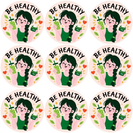 Blíster de 9 pegatinas redondas be healthy.