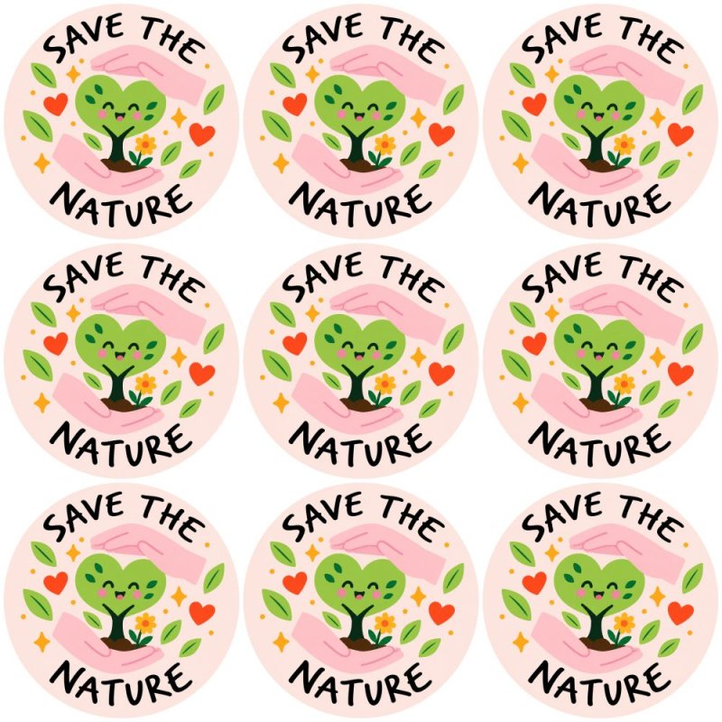 Blíster de 9 pegatinas redondas save the nature.