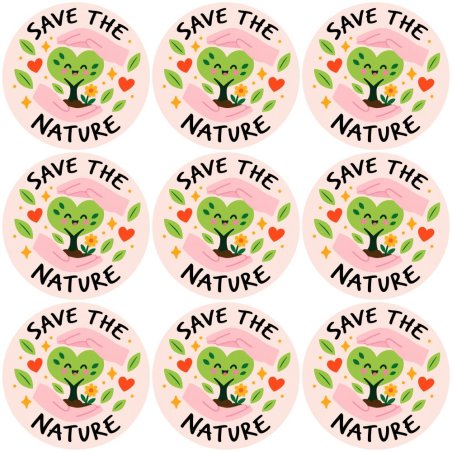 Blíster de 9 pegatinas redondas save the nature.