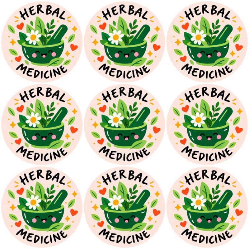 Blíster de 9 pegatinas redondas herbal medicine.