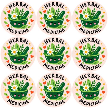 Blíster de 9 pegatinas redondas herbal medicine.