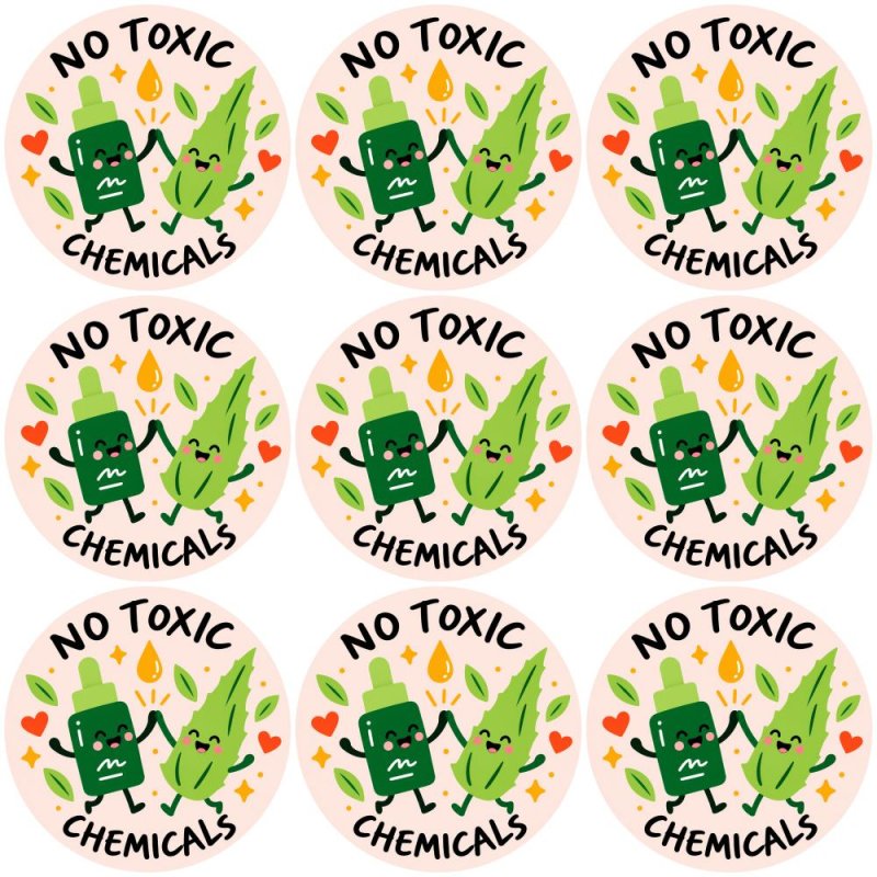 Blíster de 9 pegatinas redondas no toxic chemicals.