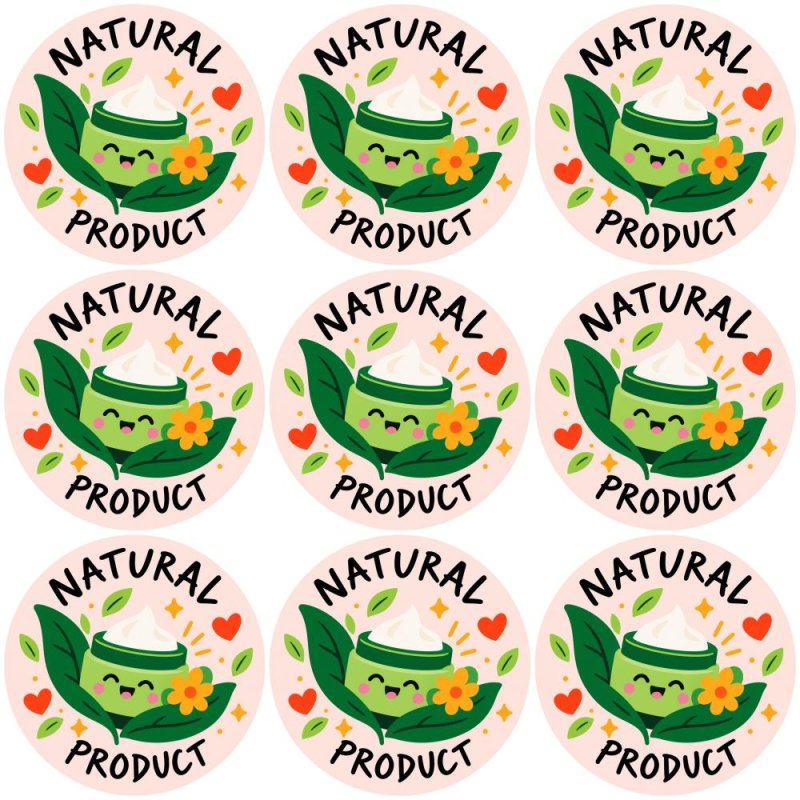 Blíster de 9 pegatinas redondas natural product.