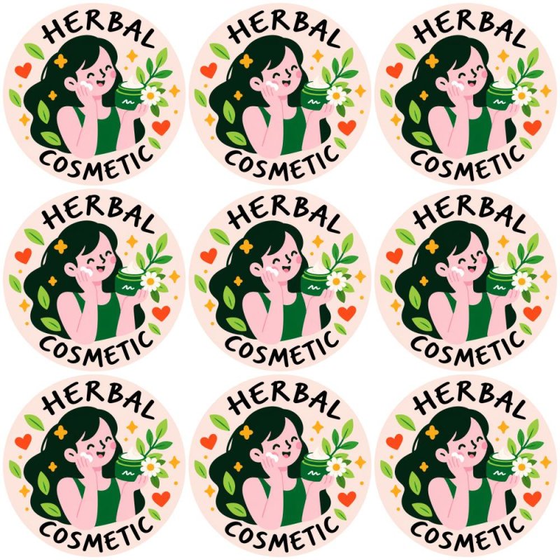 Blíster de 9 pegatinas redondas herbal cosmetic.