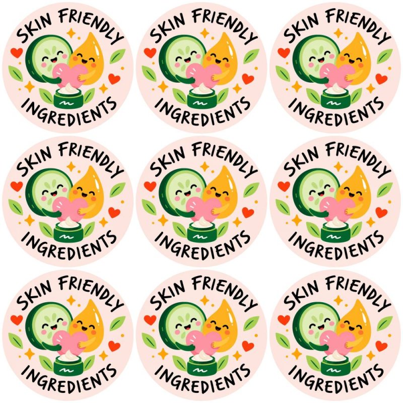Blíster de 9 pegatinas redondas skin friendly ingredients.