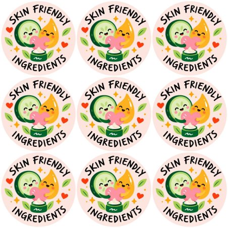 Blíster de 9 pegatinas redondas skin friendly ingredients.