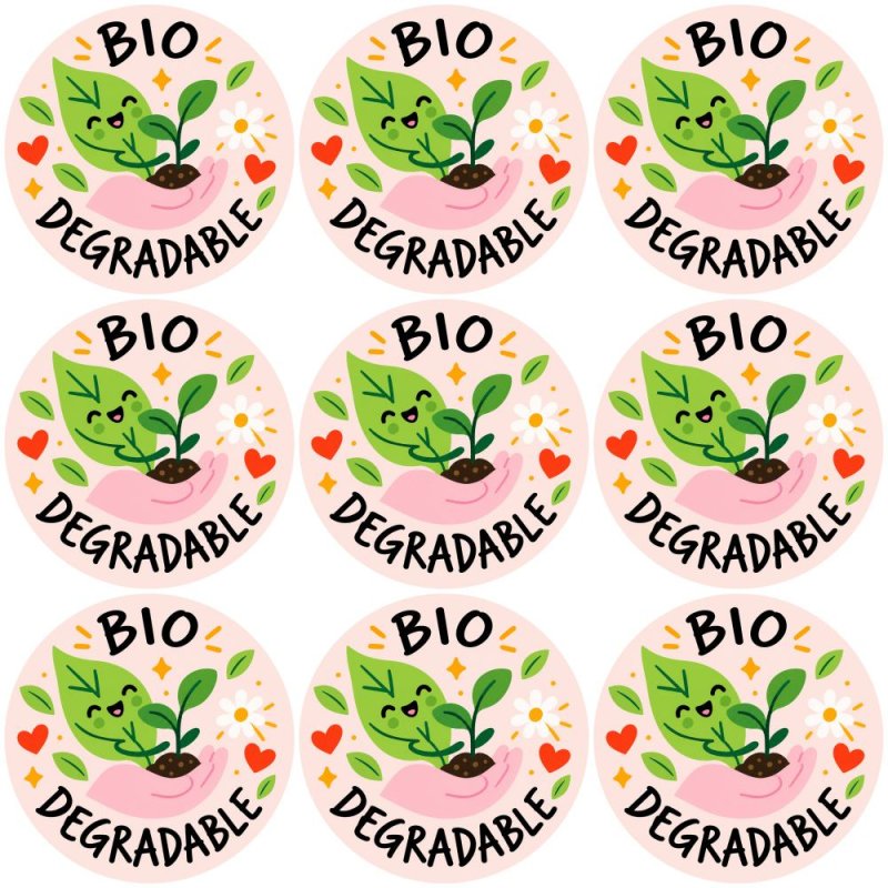 Blíster de 9 pegatinas redondas bio degradable.