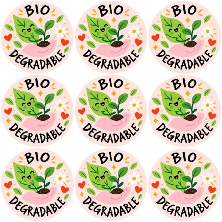 Blíster de 9 pegatinas redondas bio degradable.