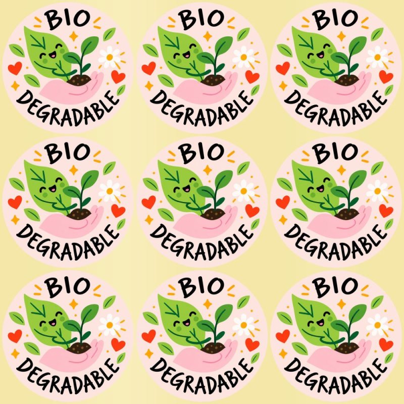 Blíster de 9 pegatinas redondas bio degradable con vinilo pelado.