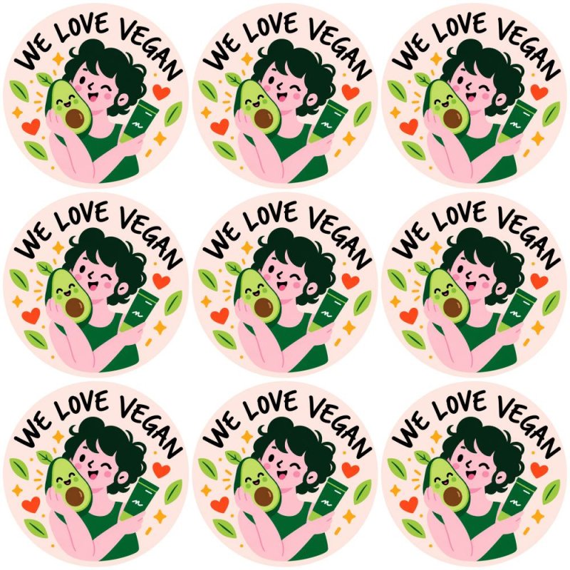 Blíster de 9 pegatinas redondas we love vegan.