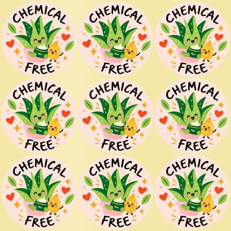 Blíster de 9 pegatinas redondas chemical free con vinilo pelado.