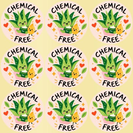 Blíster de 9 pegatinas redondas chemical free con vinilo pelado.