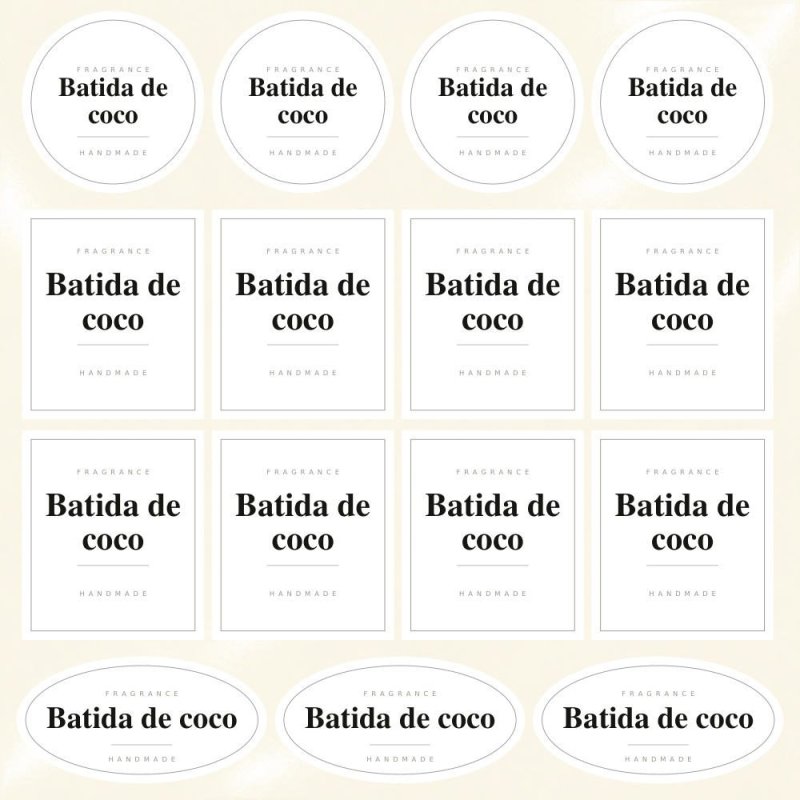 Blíster de 15 pegatinas Batida de coco en blanco absoluto.