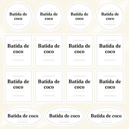 Blíster de 15 pegatinas Batida de coco en blanco absoluto.