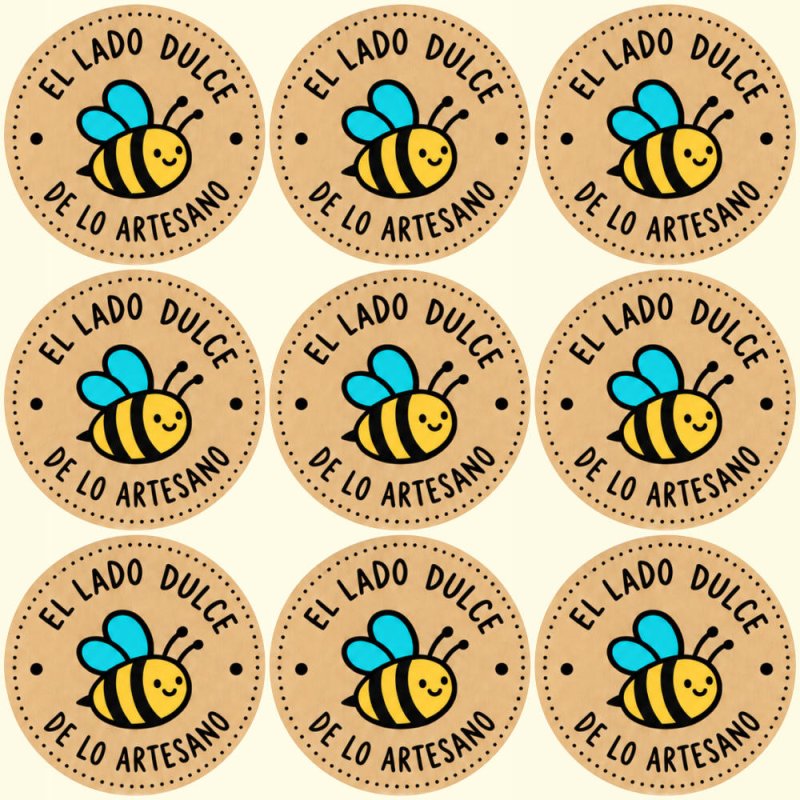 Blíster de 9 pegatinas abejita El lado dulce de lo artesano con el vinilo sobrante retirado.