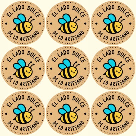 Blíster de 9 pegatinas abejita El lado dulce de lo artesano con el vinilo sobrante retirado.