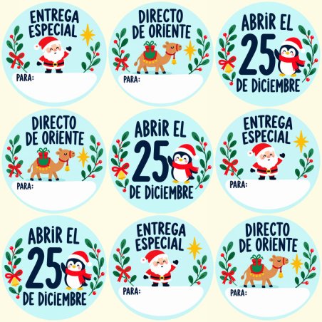Blíster de 9 pegatinas de personajes de Navidad con el vinilo sobrante retirado.
