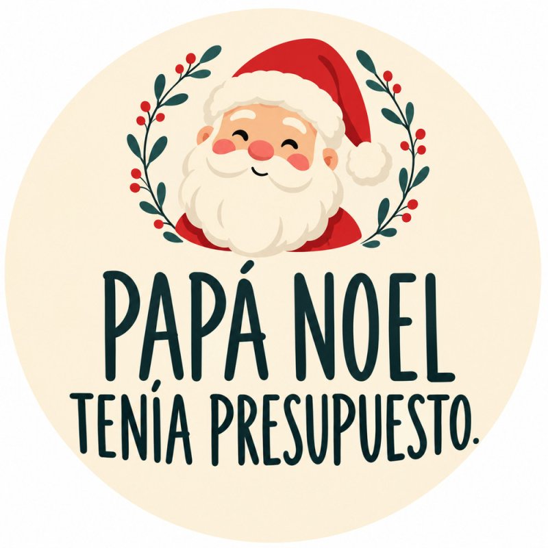 Pegatina navideña de Papá Noel con el texto Papá Noel tenía presupuesto.