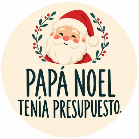 Pegatina navideña de Papá Noel con el texto Papá Noel tenía presupuesto.