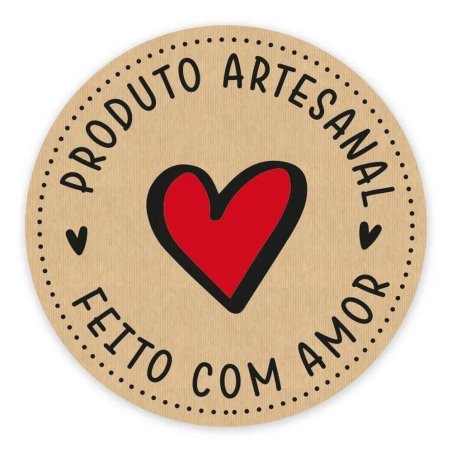 Pegatina kraft individual con corazón rojo: Feito com amor, produto artesanal.