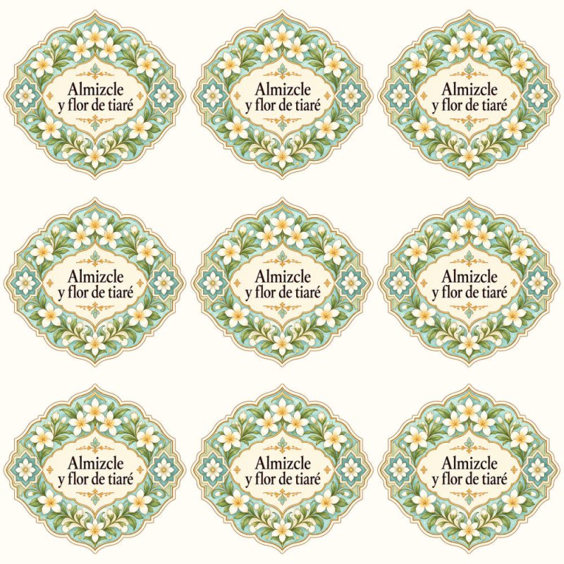 Pegatinas aroma almizcle y flor de tiaré estilo árabe: blíster de 9 pegatinas.