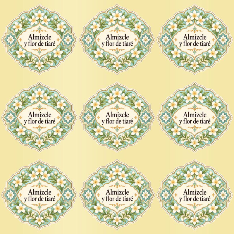 Pegatinas aroma almizcle y flor de tiaré estilo árabe: blíster de 9 pegatinas con el vinilo sobrante retirado.