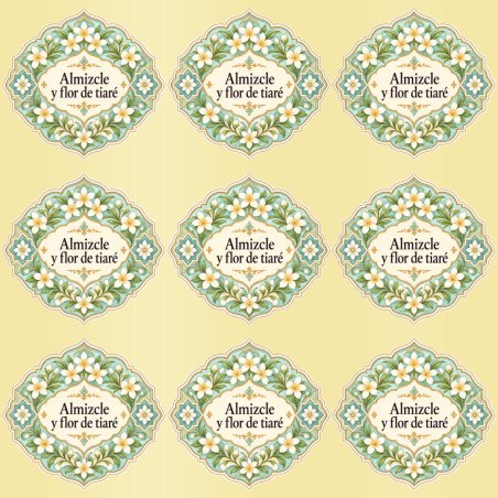 Pegatinas aroma almizcle y flor de tiaré estilo árabe: blíster de 9 pegatinas con el vinilo sobrante retirado.