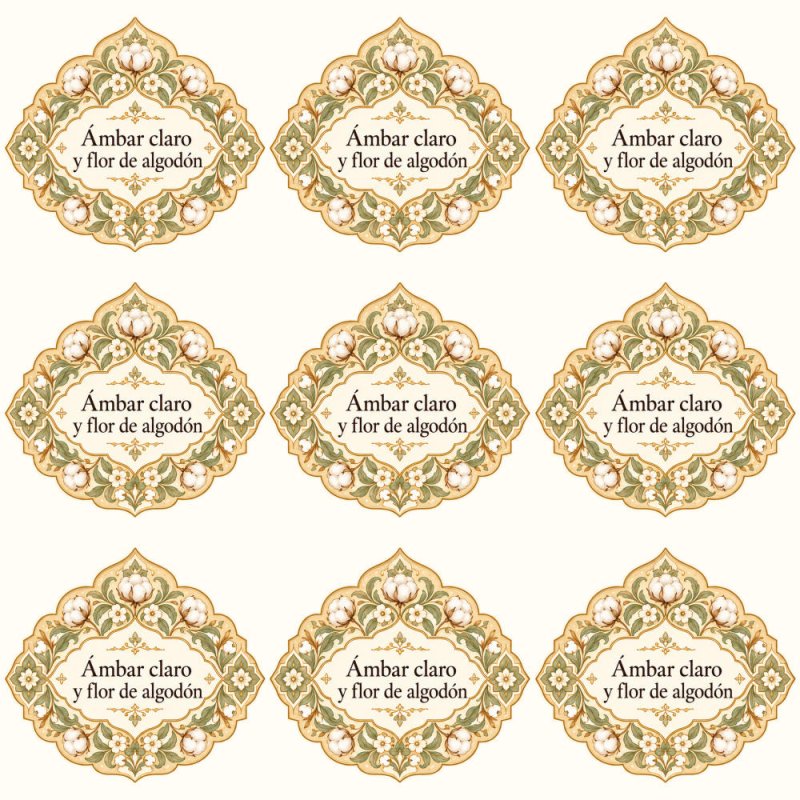 Pegatinas aroma ámbar claro y flor de algodón estilo árabe: blíster de 9 pegatinas.