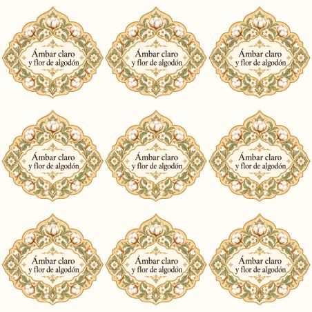 Pegatinas aroma ámbar claro y flor de algodón estilo árabe: blíster de 9 pegatinas.
