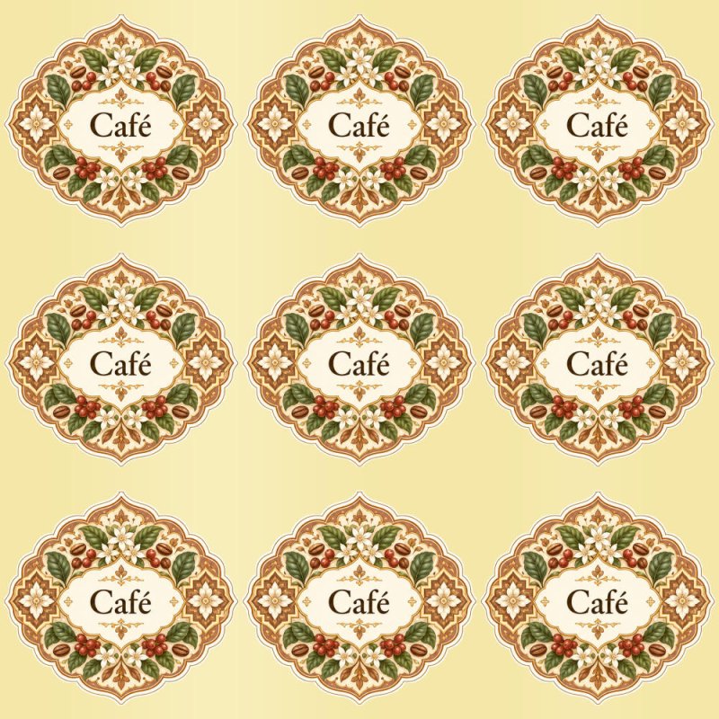 Pegatinas aroma café estilo árabe: blíster de 9 pegatinas con el vinilo sobrante retirado.