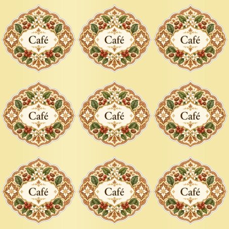 Pegatinas aroma café estilo árabe: blíster de 9 pegatinas con el vinilo sobrante retirado.