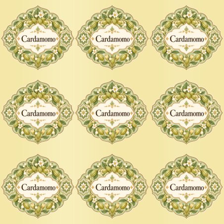Pegatinas aroma cardamomo estilo árabe: blíster de 9 pegatinas con el vinilo sobrante retirado.