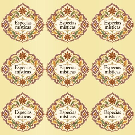 Pegatinas aroma especias místicas estilo árabe: blíster de 9 pegatinas con el vinilo sobrante retirado.