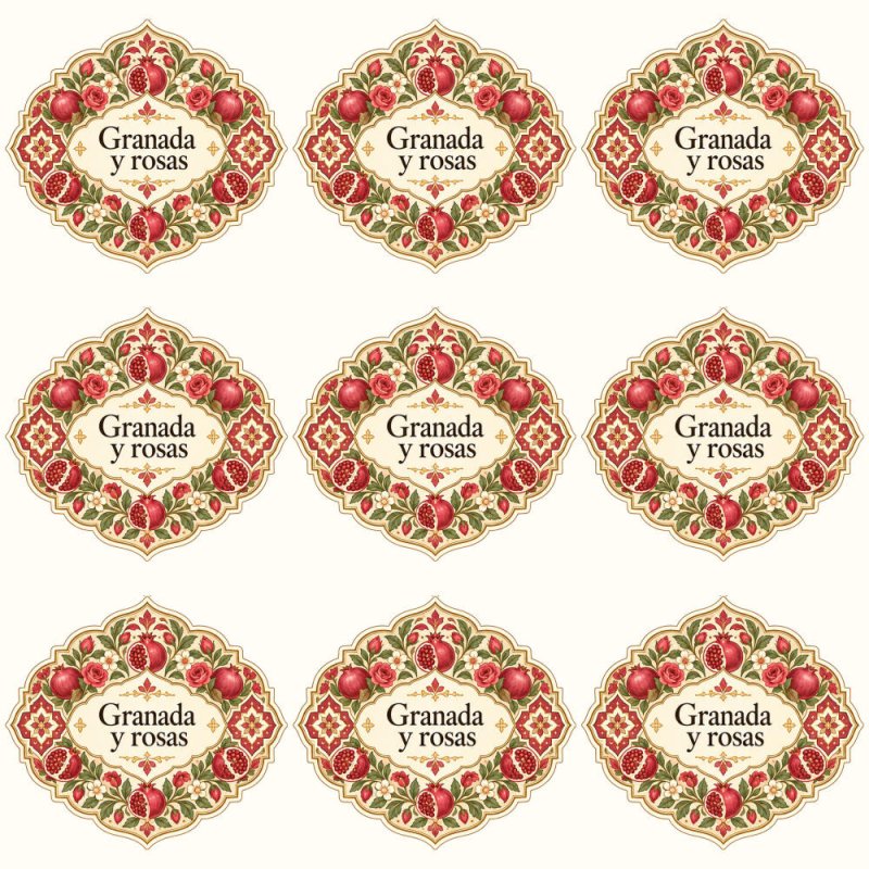 Pegatinas aroma granada y rosas estilo árabe: blíster de 9 pegatinas.