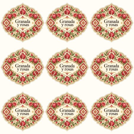Pegatinas aroma granada y rosas estilo árabe: blíster de 9 pegatinas.