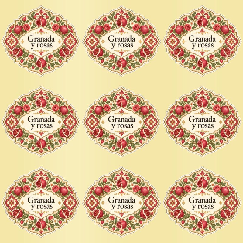 Pegatinas aroma granada y rosas estilo árabe: blíster de 9 pegatinas con el vinilo sobrante retirado.