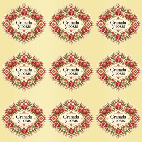 Pegatinas aroma granada y rosas estilo árabe: blíster de 9 pegatinas con el vinilo sobrante retirado.