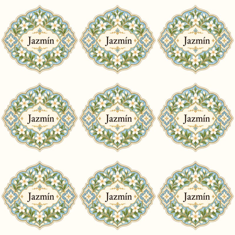 Pegatinas aroma jazmín estilo árabe: blíster de 9 pegatinas.