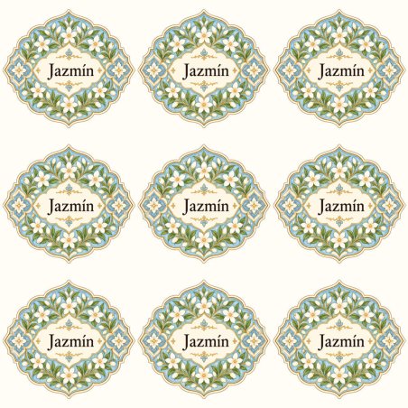 Pegatinas aroma jazmín estilo árabe: blíster de 9 pegatinas.