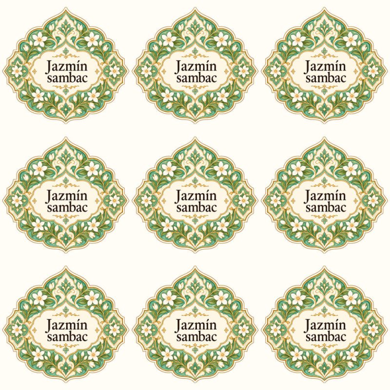 Pegatinas aroma jazmín sambac estilo árabe: blíster de 9 pegatinas.