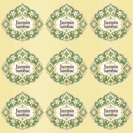 Pegatinas aroma jazmín sambac estilo árabe: blíster de 9 pegatinas con el vinilo sobrante retirado.
