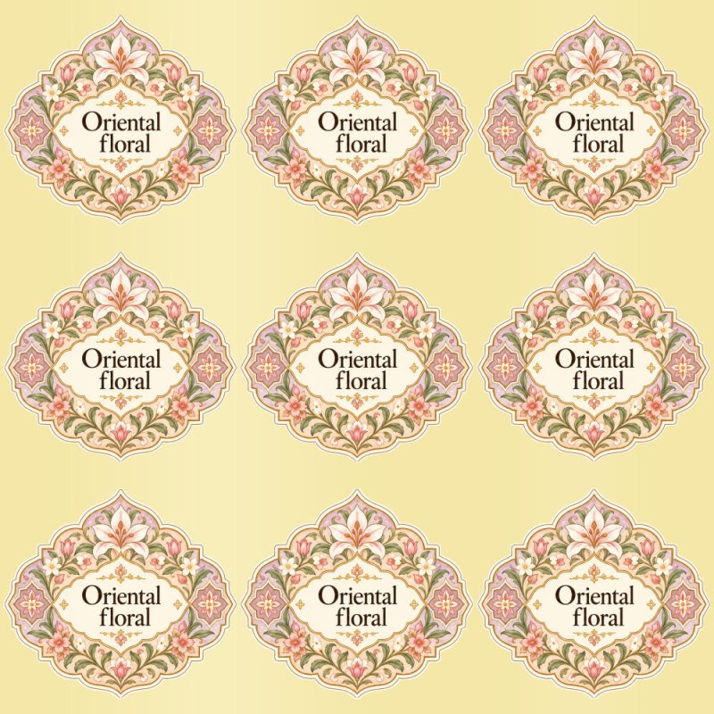 Pegatinas aroma oriental floral estilo árabe: blíster de 9 pegatinas con el vinilo sobrante retirado.