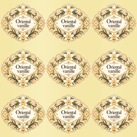Pegatinas aroma oriental vanille estilo árabe: blíster de 9 pegatinas con el vinilo sobrante retirado.