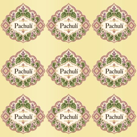 Pegatinas aroma pachulí estilo árabe: blíster de 9 pegatinas con el vinilo sobrante retirado.