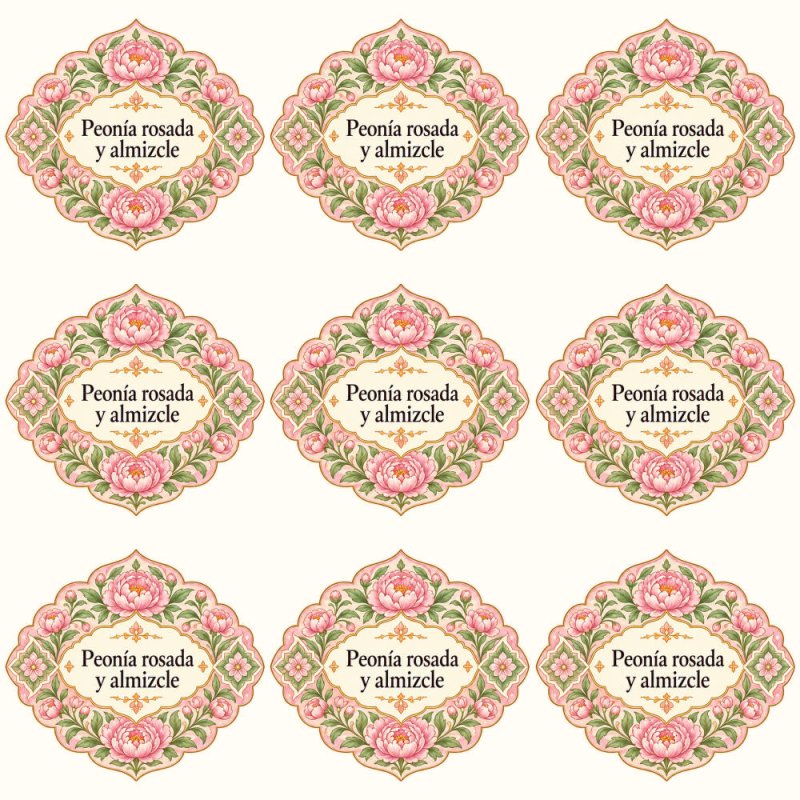 Pegatinas aroma peonía rosada y almizcle estilo árabe: blíster de 9 pegatinas.